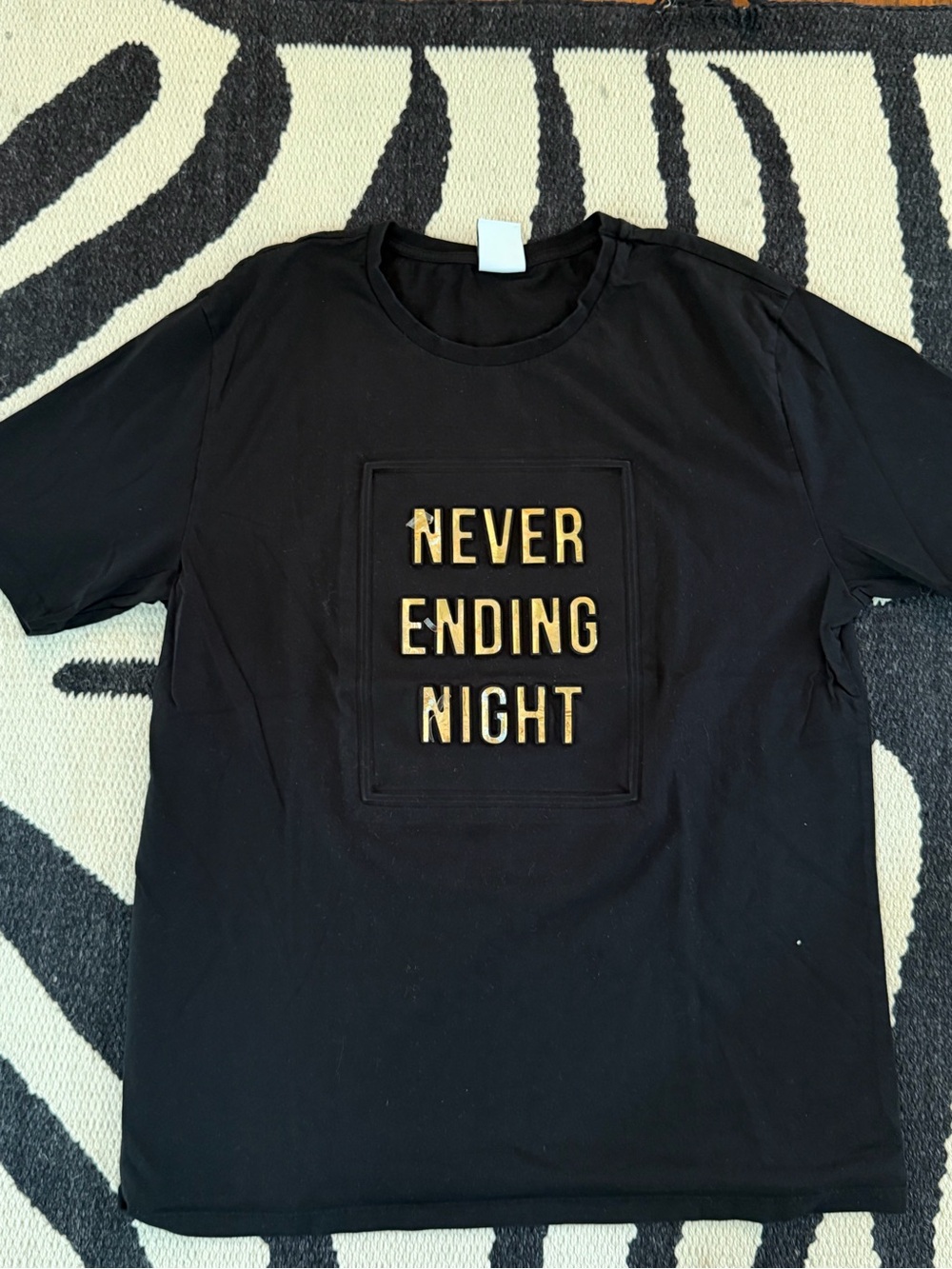 Zara Black Tee with Gold Lettering - Never Ending Night
